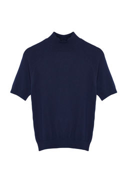 Lacivert Merserize Gorunumlu Premium Iplik/Ozel Iplik Basic Ince Triko Bluz TWOAW24BZ00005