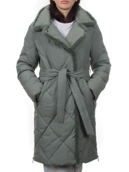 309 GRAY/GREEN Пальто зимнее стеганое женское (200 гр. холлофайбер, натуральная норка)
