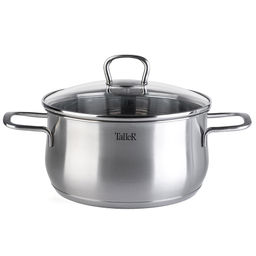 Набор кастрюль из нержавеющей стали Бригг 3 штуки: 2,2л - д18см, h9см, 3,2л - д20см, h10,5см, 5,2л - д24см, h11,5см, s0,5мм, дно s2,7мм, полировка матовая снаружи, зеркальная внутри, стеклянная жаропрочная крышка, стальной обод, пароотвод, ручки с - Домашняя мода фото 5