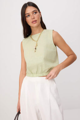 Yesil %100 Keten Beli Lastikli Bluz TWOSS26BZ00682 - Trendyolmilla фото 2