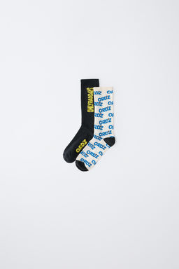 4-14 YEARS/ 2-PACK OF LONG SOCKS WITH TEXT