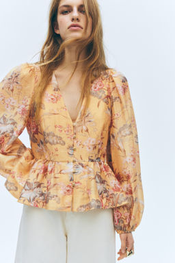 Blusa en mezcla de lino con peplum - H&m фото 6