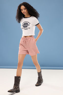 Trendyolmilla Kiremit Potikare Beli Lastikli Rahat Kesim Dokuma Sort & Bermuda TWOSS25SR00019  фото 2