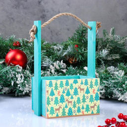 Кашпо деревянное, 15128.5(25) см Пауль и Любовь. Новогоднее, Еловый лес, с принтом