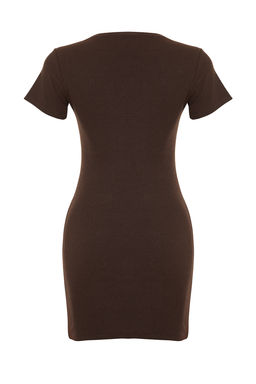 Kahverengi Baglama Detayl? Bisiklet Yaka Triko Gorunumlu Mini Orme Elbise TWOSS22EL0751