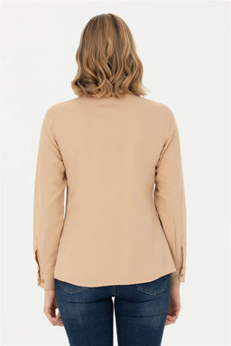 Женская базовая рубашка песочного цвета с длинным рукавом - U.s. polo assn фото 12