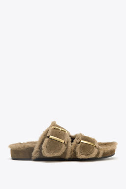 BUCKLED FLAT SHEEPSKIN SANDALS - Zara фото 2