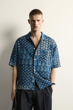 CAMISA RELAXED FIT ESTAMPADO PATCHWORK / Azul tinta - Zara фото 2