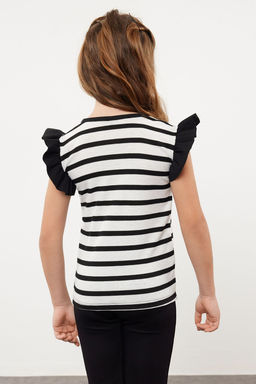Siyah K?z Cocuk Cizgili Regular/Normal Kal?p F?rf?r Detayl? Kolsuz Orme T-Shirt TKDSS24TS00014 - Trendyolmilla фото 2