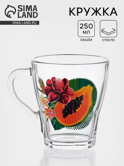 Цена за 20 шт. Кружка Тропические фрукты, 250 мл, стекло, прозрачная, рисунок МИКС