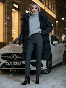 Пальто зимнее утепленное с капюшоном женское черного цвета 7700Ch - Visdeer фото 23