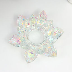 Стеклянный подсвечник на 1 свечу «Лотос прозрачный с голографией», 5×13.5×13.5 см