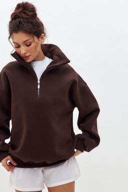 Толстовка женская из футера начес Комфорт шоколад макси