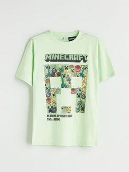 Bisiklet Yaka Minecraft Bask?l? Erkek ?ocuk Ti??rt