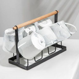 Набор кружек на металлической подставке Мрамор, 6 предметов: 390 мл, керамика, серый