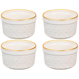 Набор 4 форм для запекания "Бисер" 200 мл 8,7*8,7*5,6 см, молочно - белый, золотая кайма, керамика