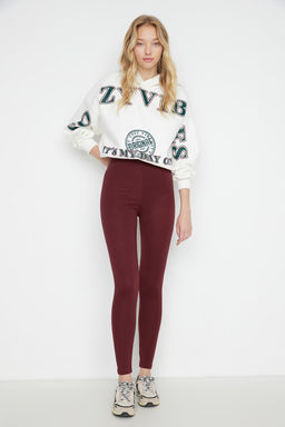 Bordo Toparlay?c? Beli Lastikli Yuksek Bel Esnek Orme Tayt TWOAW20TA0087