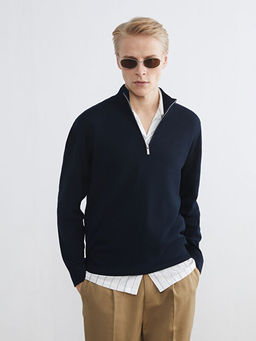 Fermuarl? Dik Yaka Erkek Triko Kazak