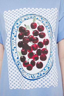 TRENDYOLMILLA Beyaz %100 Pamuk Oversize/Genis Kal?p Bask?l? Orme T-Shirt TWOSS25TS00101  фото 7