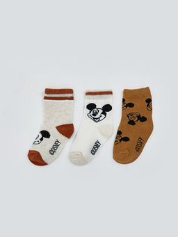 Mickey Mouse Bask?l? Erkek Bebek Soket ?orap 3l?