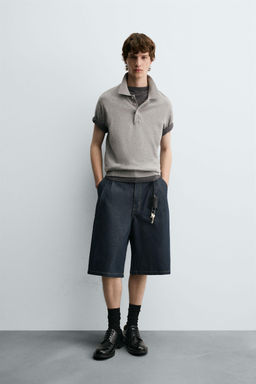 PLEATED RELAXED FIT DENIM BERMUDA SHORTS
