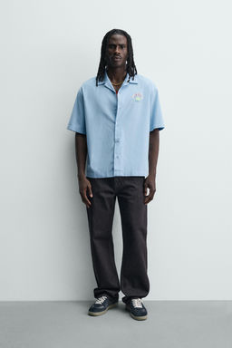 CAMISA RELAXED FIT LYOCELL - ALGOD?N ESTAMPADOS / Azul claro