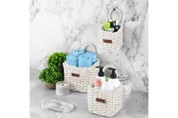 Набор 3 плетеных корзинок 19*19*23 см Flower с ручкой, белый - Elan gallery фото 3