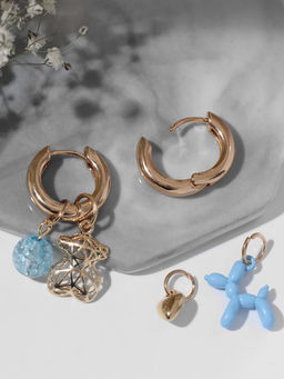 Серьги со съёмным элементом «Трансформер» мишка, цвет голубой в золоте