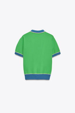 CONTRAST KNIT SHORT SLEEVE POLO TOP - Zara фото 5