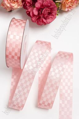 Лента декоративная "Квадратики" 2,5 см*20 ярд (SF-715) розовый