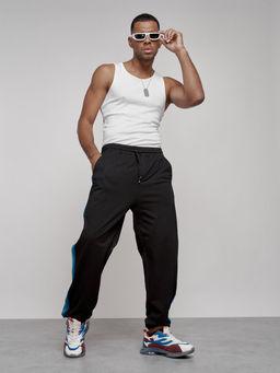 Широкие спортивные штаны трикотажные мужские черного цвета 12903Ch - Mtforce фото 12