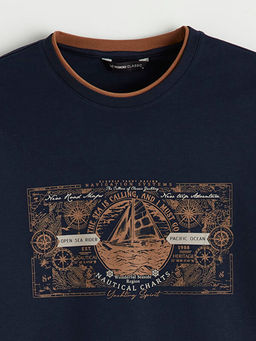 Bisiklet Yaka Bask?l? Erkek Sweatshirt