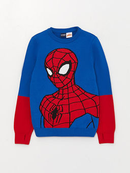 Bisiklet Yaka Spiderman Desenli Uzun Kollu Erkek ?ocuk Triko Kazak