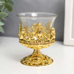 Подсвечник на 1 свечу «Вьюнок бокал на ножке», стекло, пластик, под золото, 7.5×6×6 см