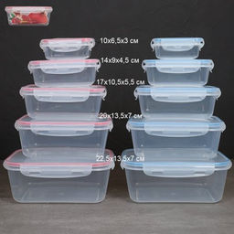 Салатник 5 штук прямоугольный с крышками / 805-5 /уп 36/ 170, 500, 900, 1600, 2500 мл