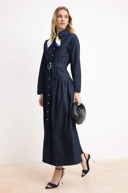 Koyu Mavi Kemerli Maxi Denim Elbise TWOSS26EL00030 - Trendyolmilla фото 3