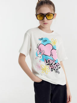 Футболка для девочек в белом цвете с печатью