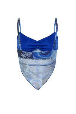 Trendyolmilla Ekru Bask?l? S?rt? Capraz Ask?l? Asimetrik Etek Uclu Tul Orme Bluz TWOSS23BZ00566 фото 14