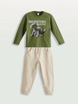 Dinozor Bask?l? Erkek ?ocuk Ti??rt ve Pantolon 2li