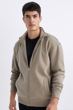 Comfort Regular Fit Rahat Kal?p Dik Yaka Fermuarl? Sweatshirt