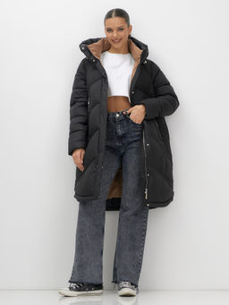 Пальто зимнее утепленное с капюшоном женское черного цвета 7747Ch - Visdeer фото 2