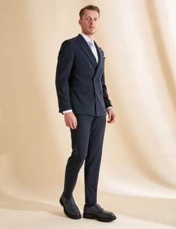 Lacivert Ex. Slim Fit _izgili Kruvaze Tak_m Elbise