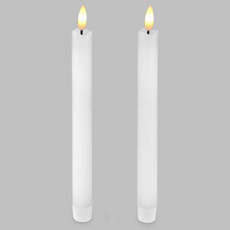 Свеча столовая, восковая, светодиодная на батарейках "Столовая" д2,2см h22,3(25)см, свет теплый, с мерцанием, цвет белый, питание от 2-х батареек ААА (в комплект не входят), 2 штуки в ПВХ коробке (Китай)
