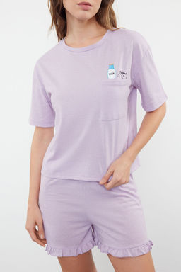 Trendyolmilla Pembe F?rf?rl? Bask?l? Sortlu Orme Pijama Tak?m? THMSS22PT0422  фото 3