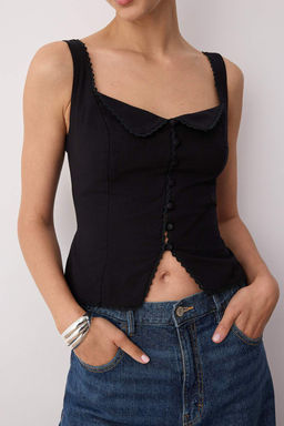 Trendyolmilla Ekru Fitted Arkadan Baglamal? Ask?l? Dokuma Bluz TWOSS25BZ00553 фото 3