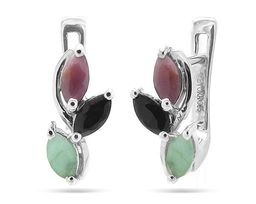 Серьги из серебра изумруд, рубин, сапфир, Тика