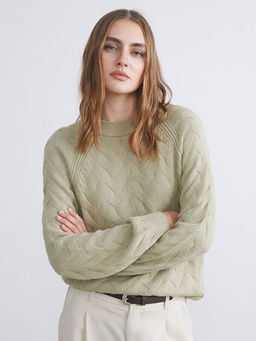 Bisiklet Yaka Kendinden Desenli Kad?n Triko Kazak