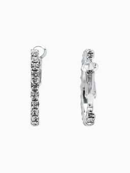 Цена за 2 шт. Серьги-кольца со стразами d=2,5см, цвет белый в серебре