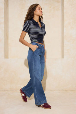 Koyu Mavi Bel Detayl? Yuksek Bel Wide Leg Jeans TWOSS26JE00061 - Trendyolmilla фото 2