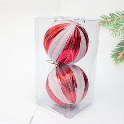 Набор шаров D=8см, 2шт. (BA102кр) "меридиан" красные, в ПВХ упаковке